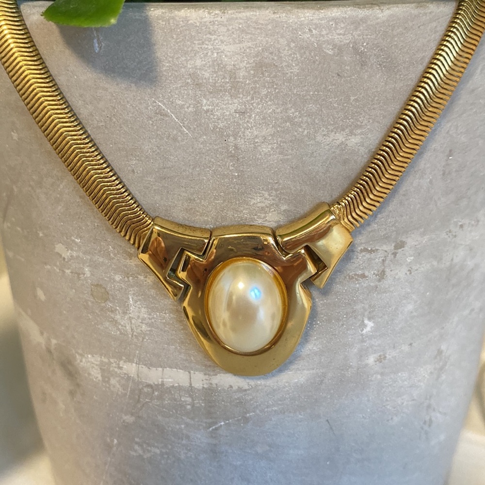 Vintage Gold Napier Faux Pearl Necklace